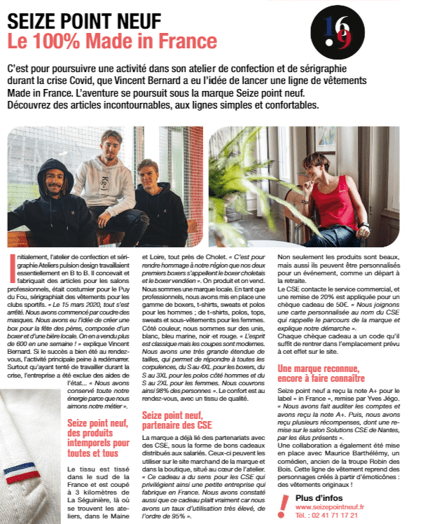 Article dans magazine Seize point neuf